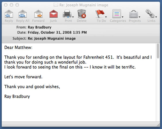 Email approval from Ray Bradbury